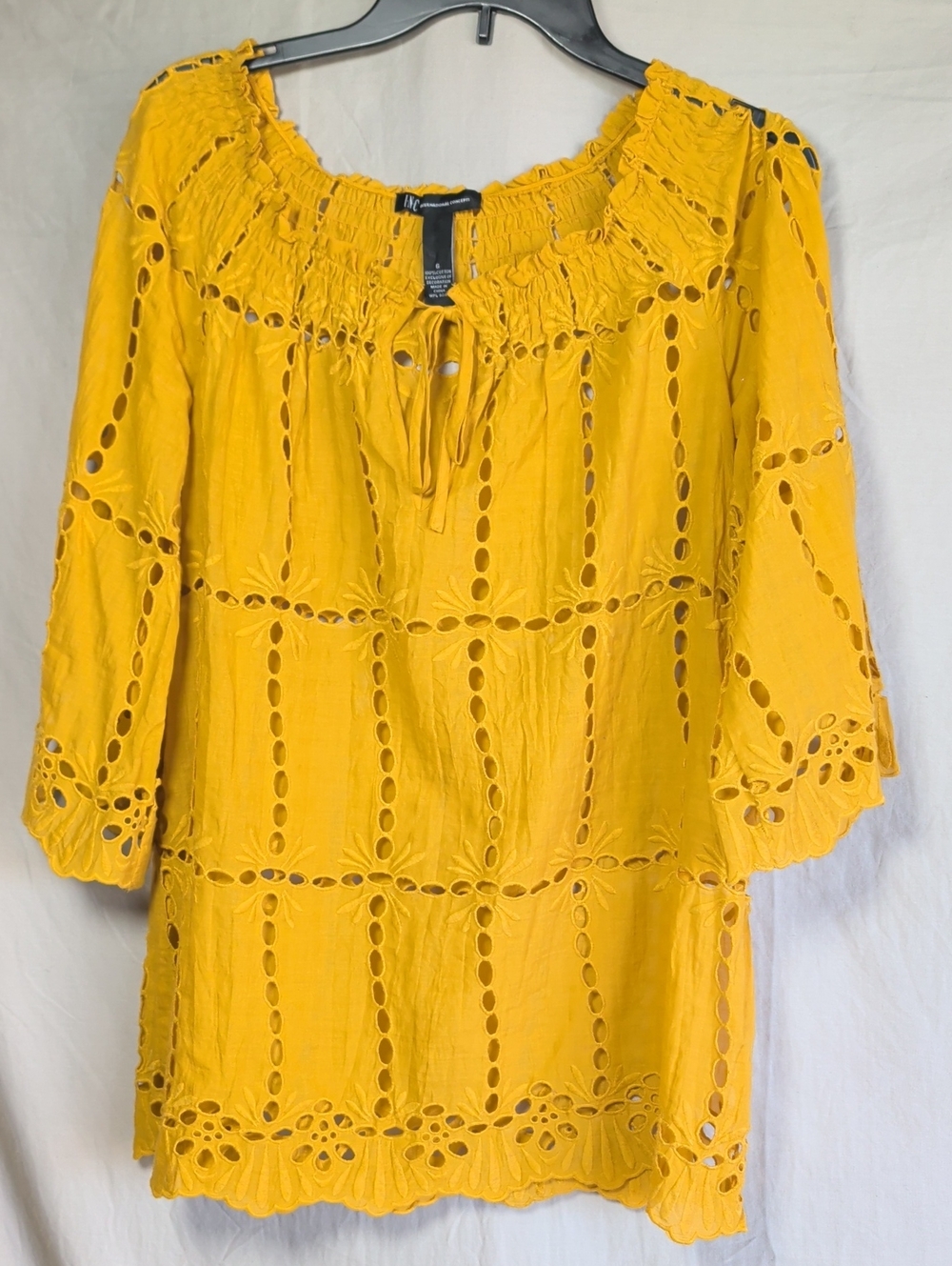 INC International Concepts Mustard Yellow Eyelet Peasant Tunic Casual Wear